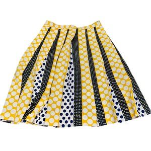 Vintage 1970s High Rise Pleated Yellow Skirt‎ Polka Dots Stripes Waist 22" Flaw